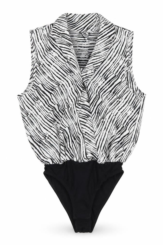 Front view of Topshop women’s black animal print leotard one-piece, size UK 8
