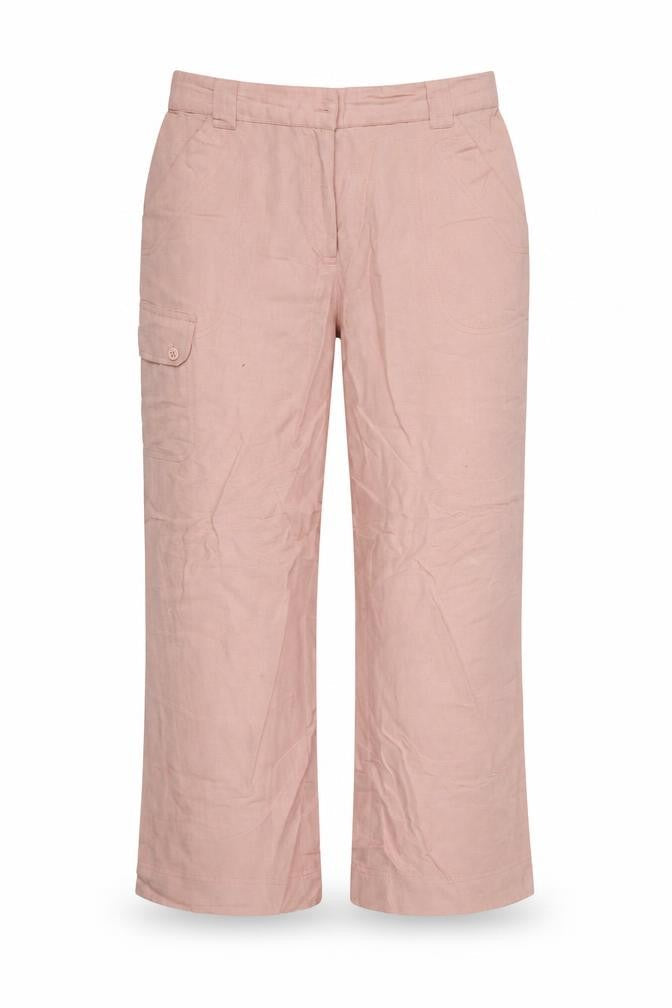 Front view of Casual Comfort women’s pink trousers, size UK 14, 25-inch leg