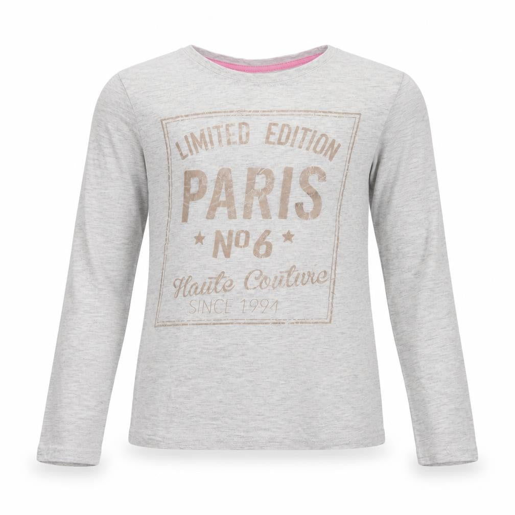 Front view of YD girls’ grey top pyjama top, size 10-11, years - limited edition paris