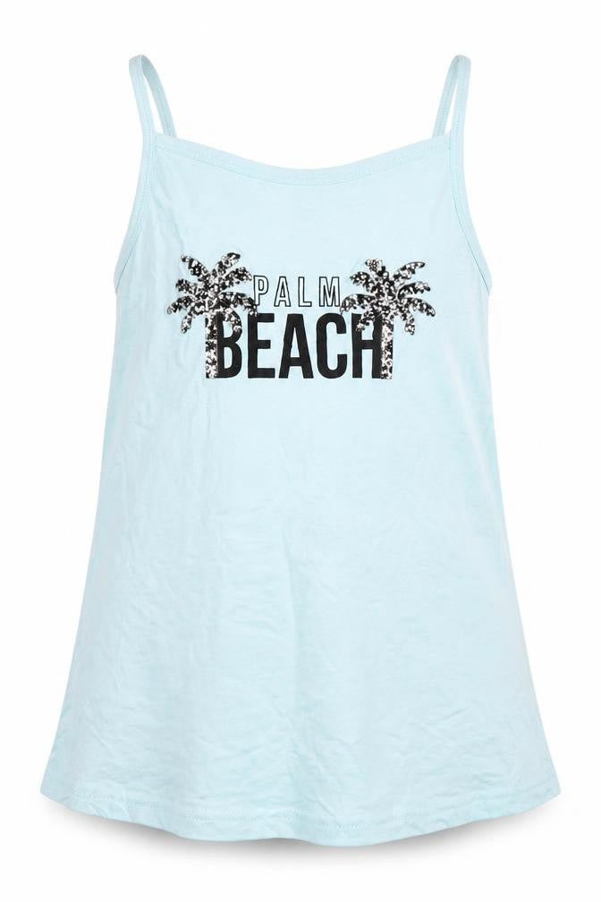 Front view of Pep&Co girls’ blue top pyjama top, size 8-9, years - palm beach