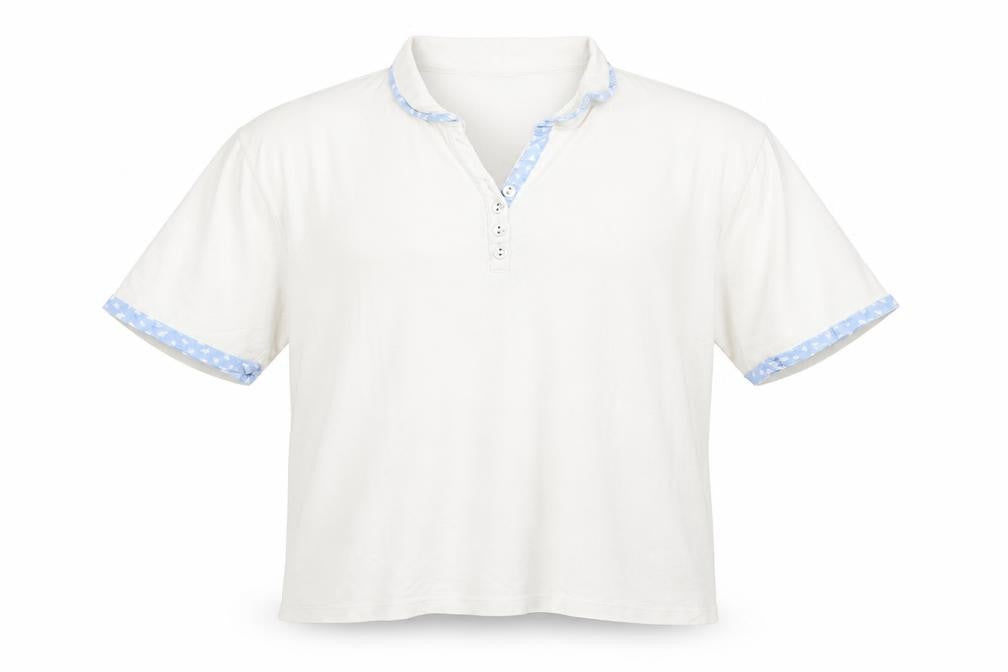 Front view of isle men’s white polo, size XL