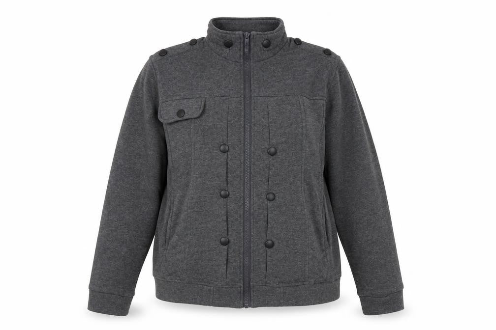 Front view of Preworn women’s grey jacket, size XL
