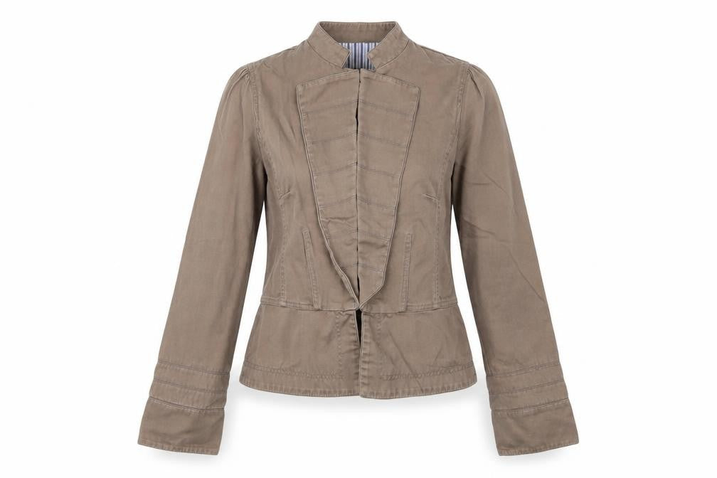 Front view of WAREHOSUE women’s brown jacket coat, size UK 12