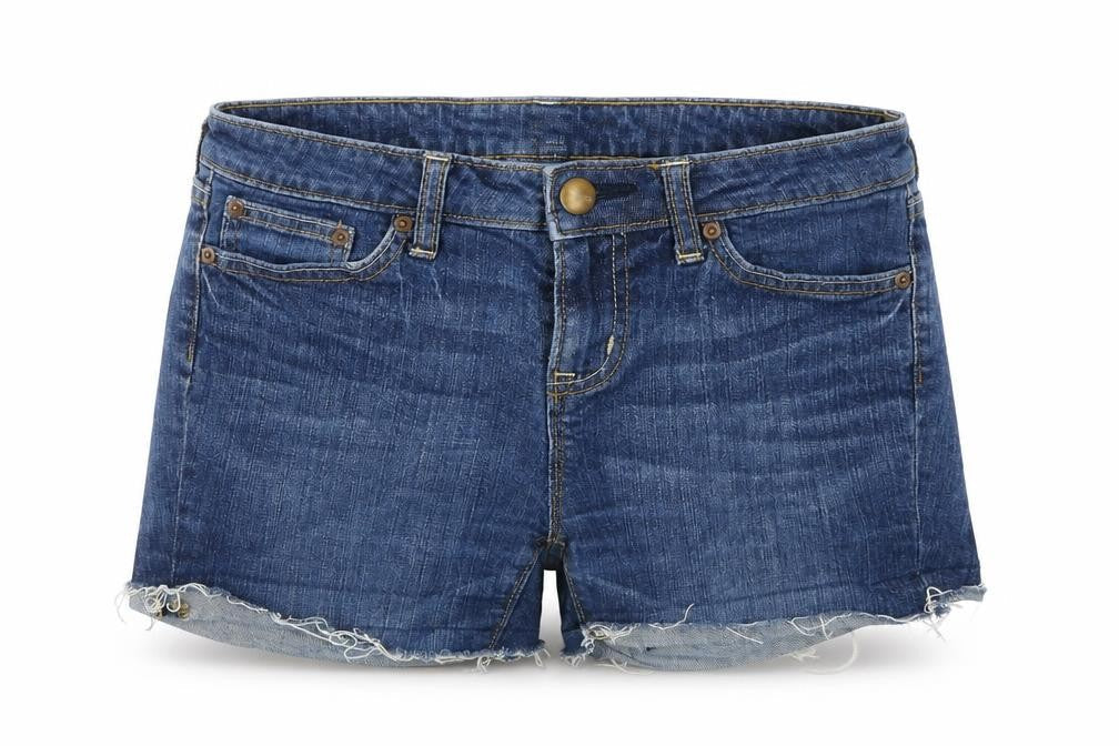 Front view of Gap women’s blue hot pants shorts, size UK 8