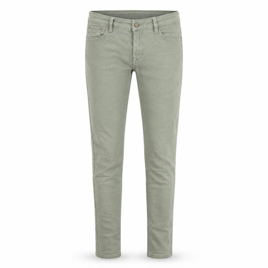 Front view of dunned women’s green denim skinny jeans, size UK 10, 27-inch leg