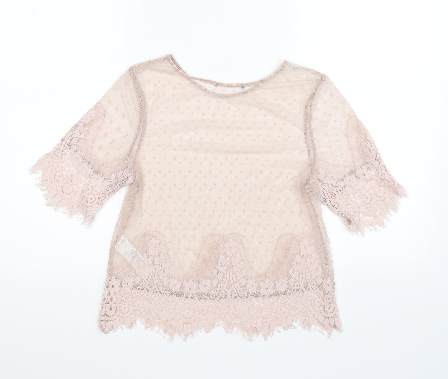 New Look Womens Pink Floral Lace Basic T-Shirt Size 10