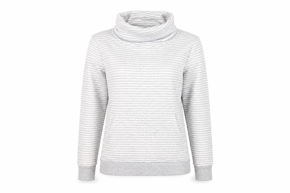 Front view of Primark women’s grey striped pullover sweatshirt, size XS, - lounge wear