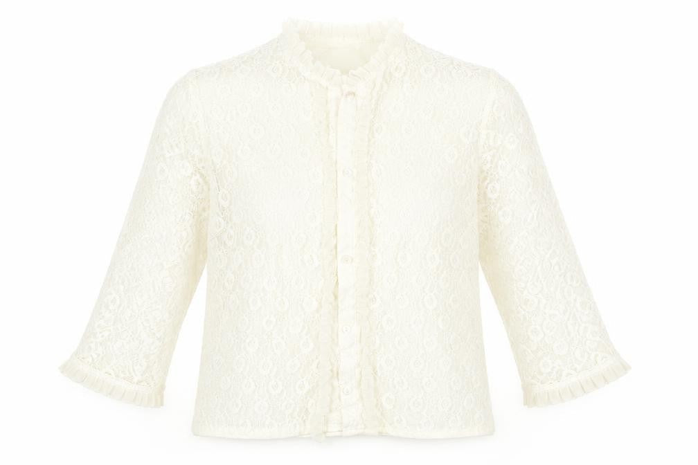 Preworn Womens Ivory Floral  Basic Blouse Size S  - lace detail