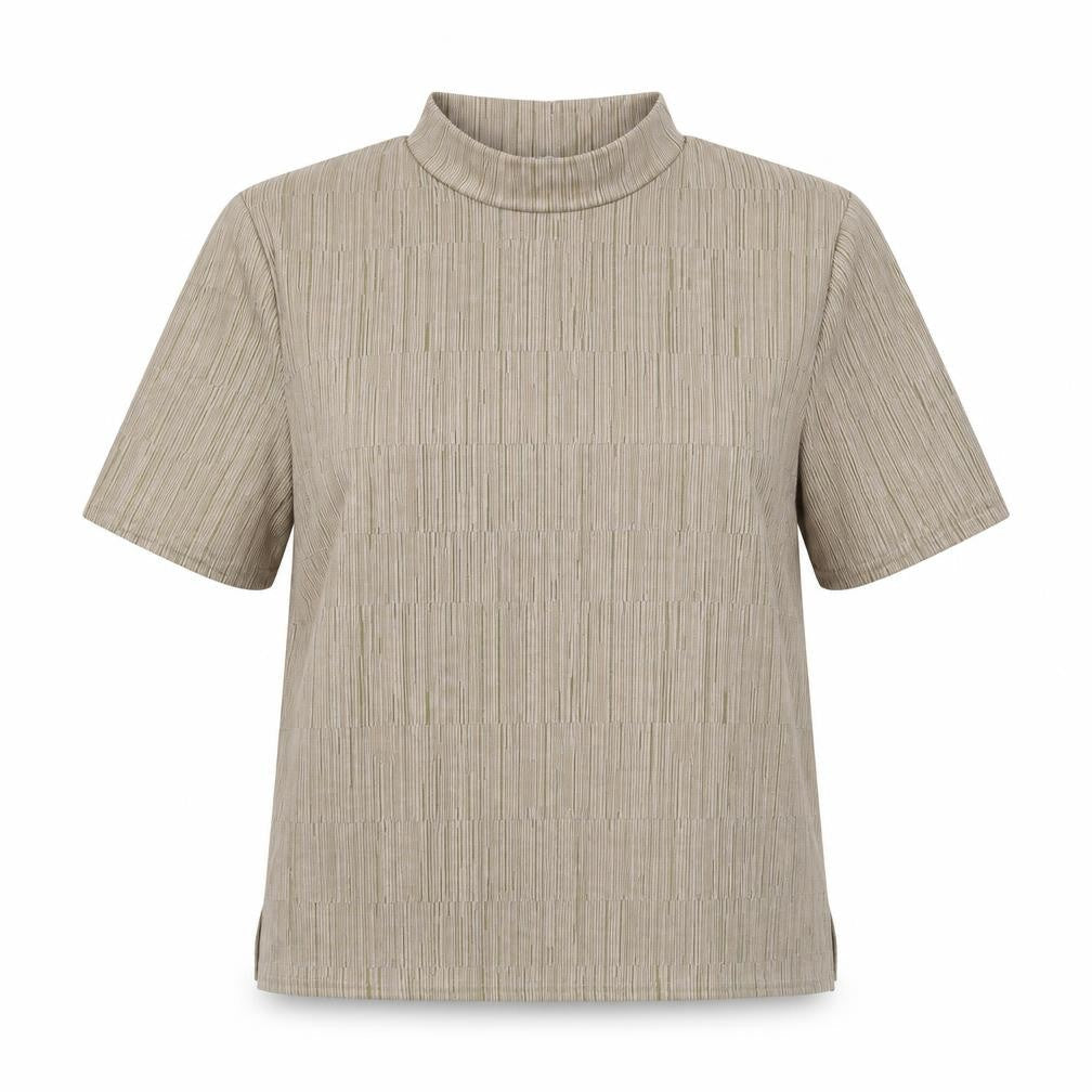 Front view of EWM women’s beige basic blouse, size UK 18