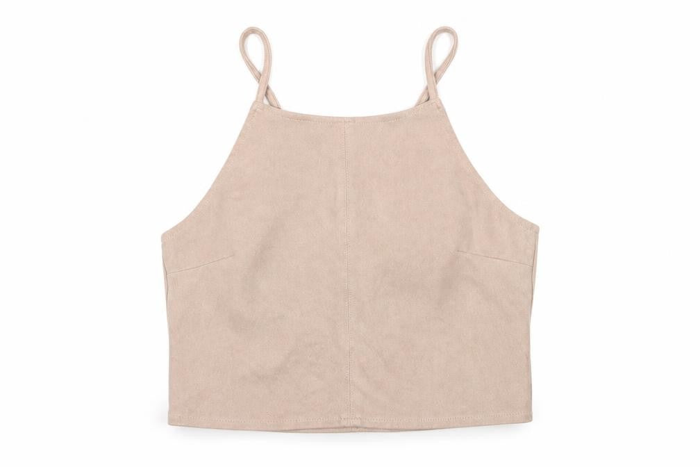 Front view of Missguided women’s ivory velour basic tank, size UK 6, - open back