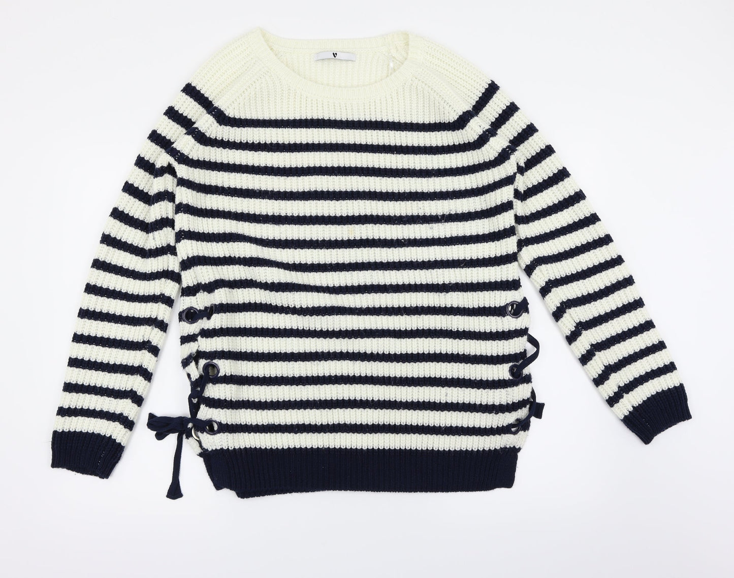 Very Womens White Striped  Pullover Jumper Size 12