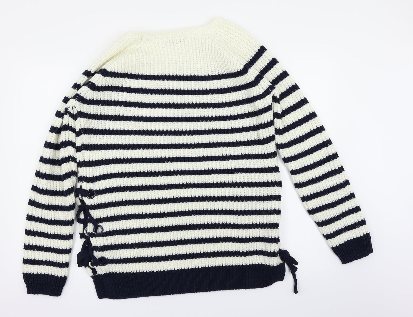 Very Womens White Striped  Pullover Jumper Size 12