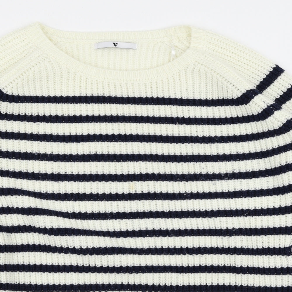 Very Womens White Striped  Pullover Jumper Size 12