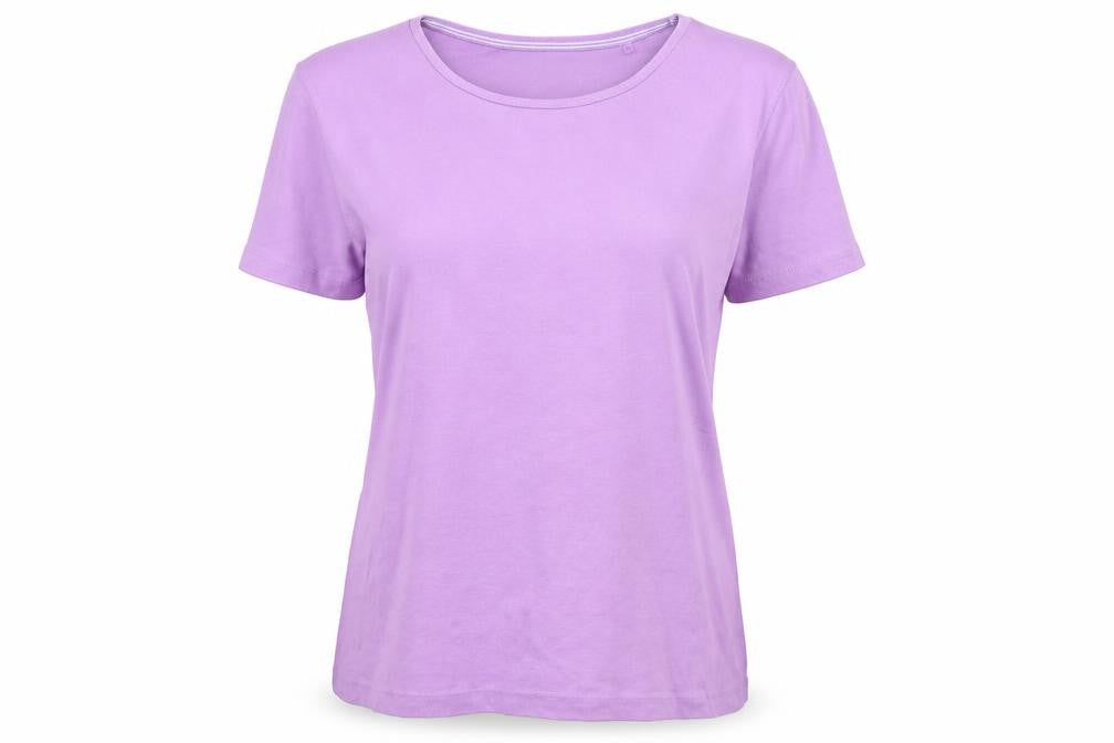Front view of Bonmarché women’s purple basic t-shirt, size M