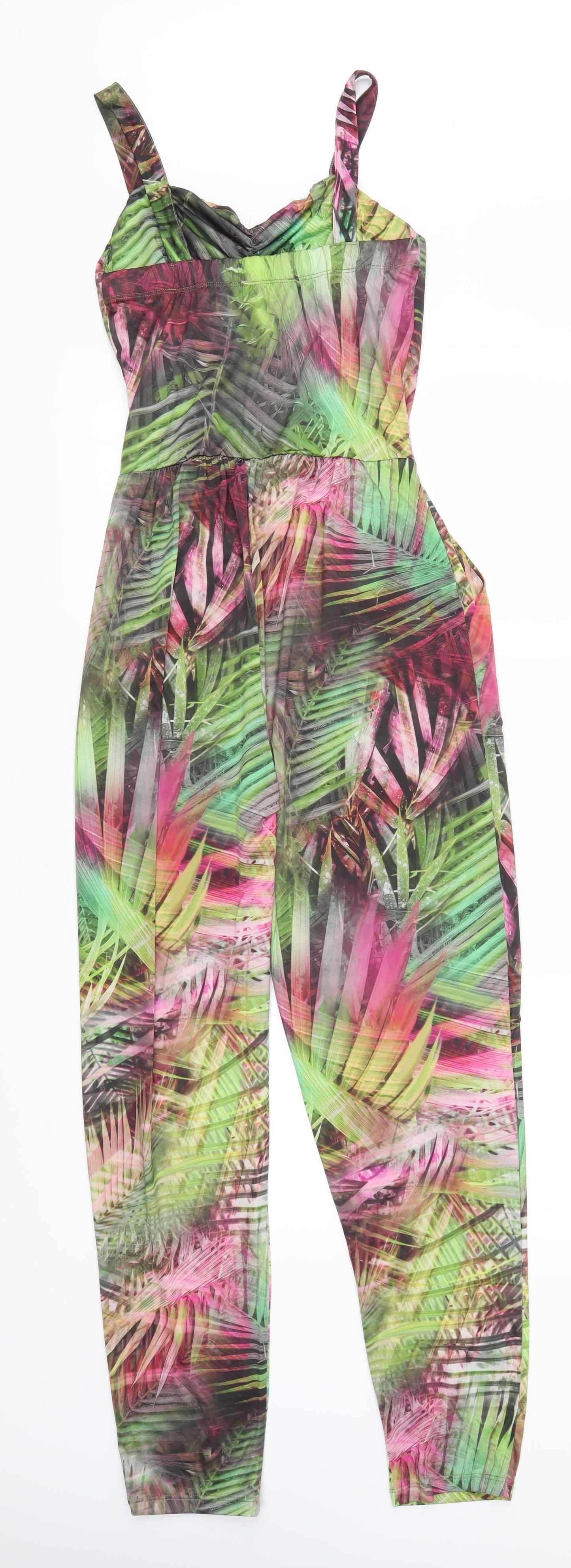 Love Label Womens Pink Flecked  Jumpsuit One-Piece Size 8 L27 in - Green Palm Leaves