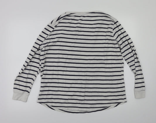 Preworn Womens White Striped  Basic T-Shirt Size 16