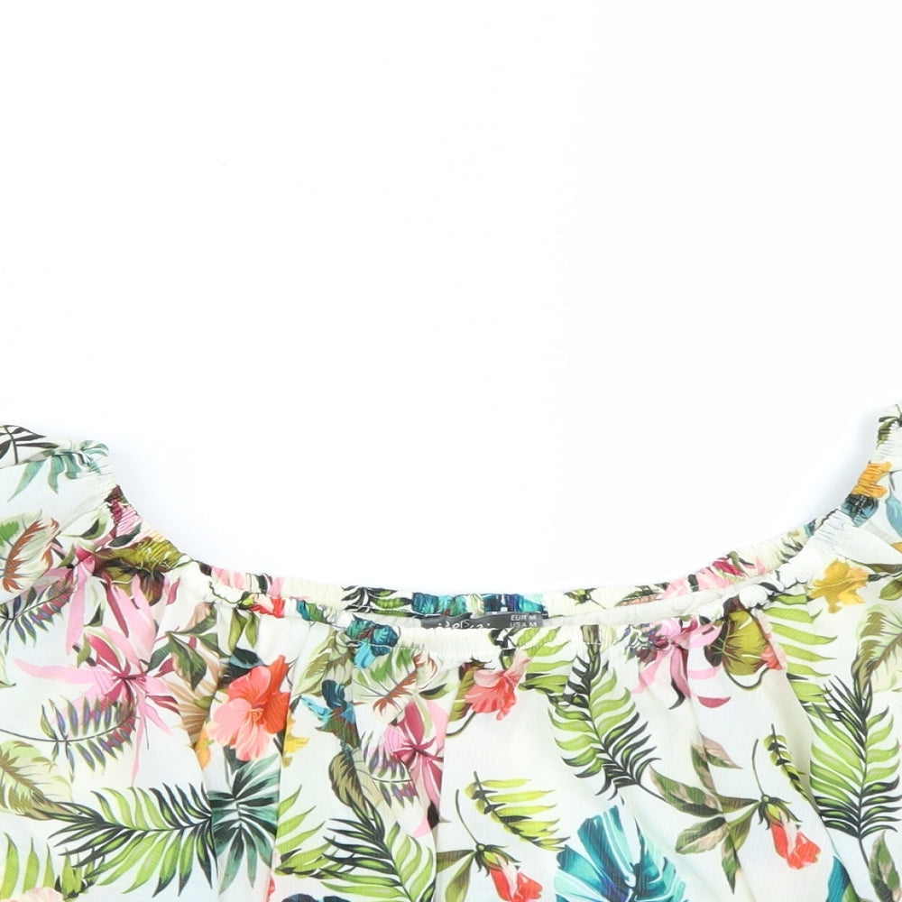Bershka Womens White Floral  Basic Tank Size M