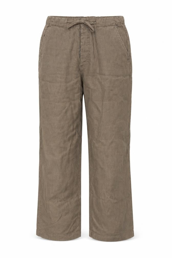 Front view of Preworn women’s brown trousers, size UK 32, in, 29-inch leg