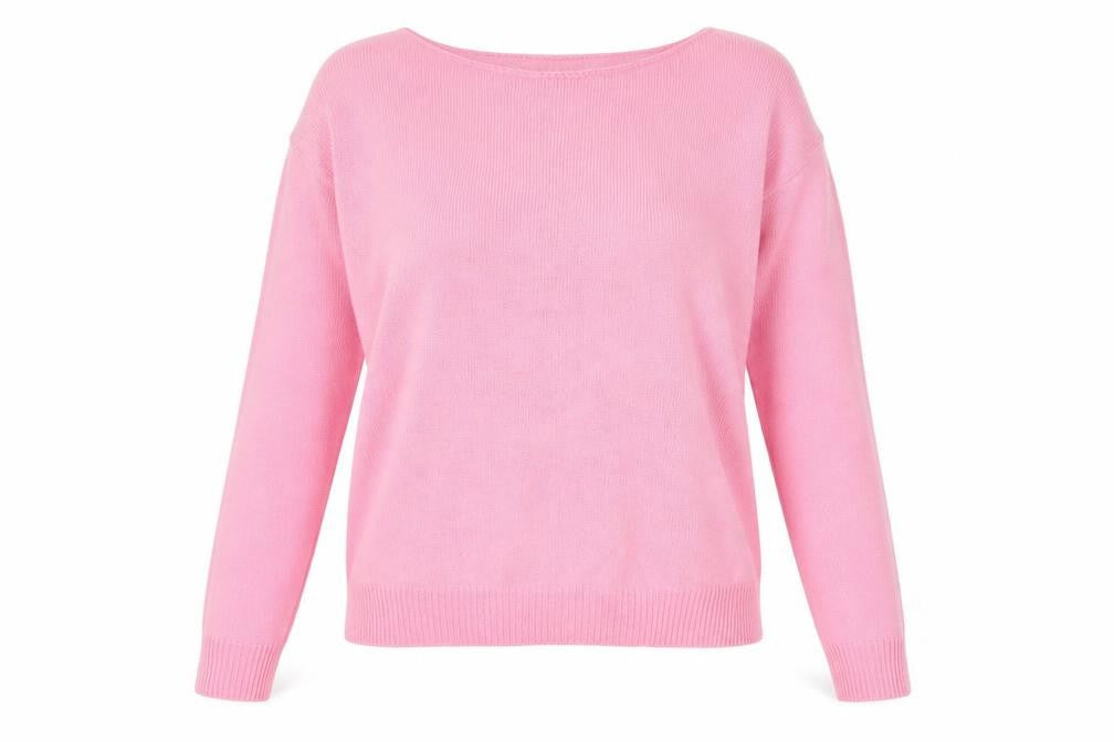 Front view of I SAW IT FIRST women’s pink pullover sweatshirt, size UK 12