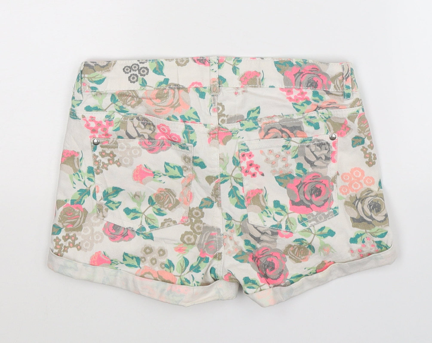 H&M Girls White Floral Denim Hot Pants Shorts Size 11-12 Years