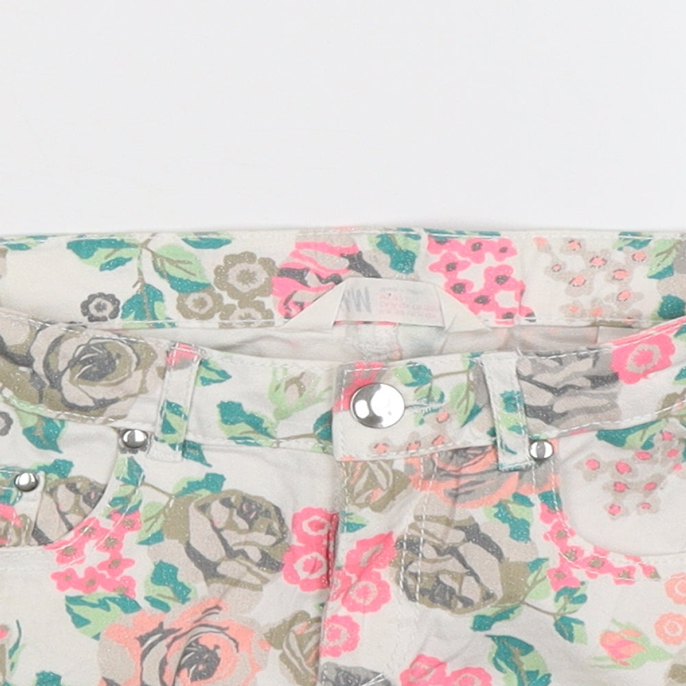 H&M Girls White Floral Denim Hot Pants Shorts Size 11-12 Years