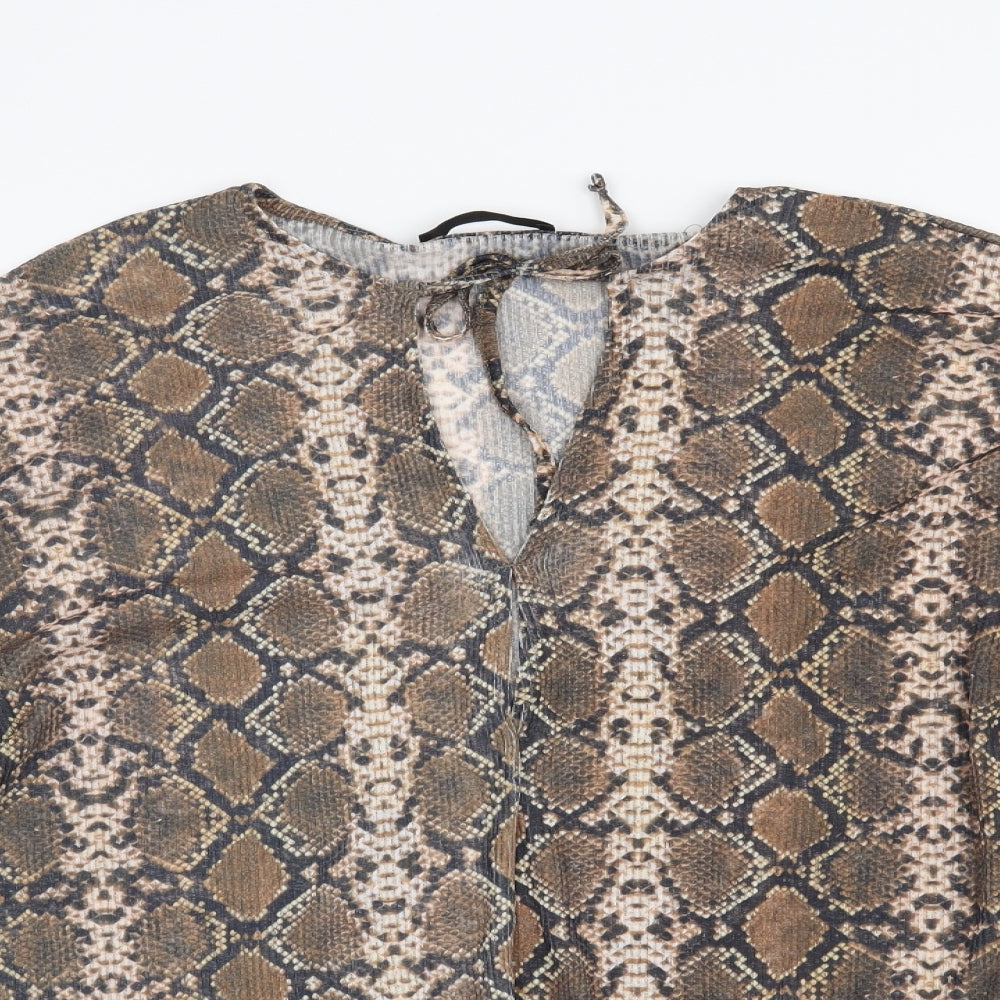 Pull & Bear Womens Brown Animal Print  Basic Blouse Size XS