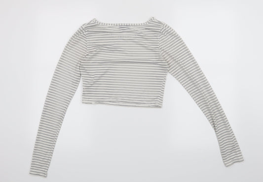 Topshop Womens White Striped  Basic T-Shirt Size 8