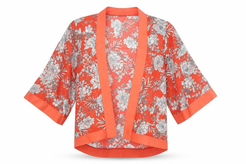 Front view of Papaya women’s red floral cardigan jumper, size UK 8