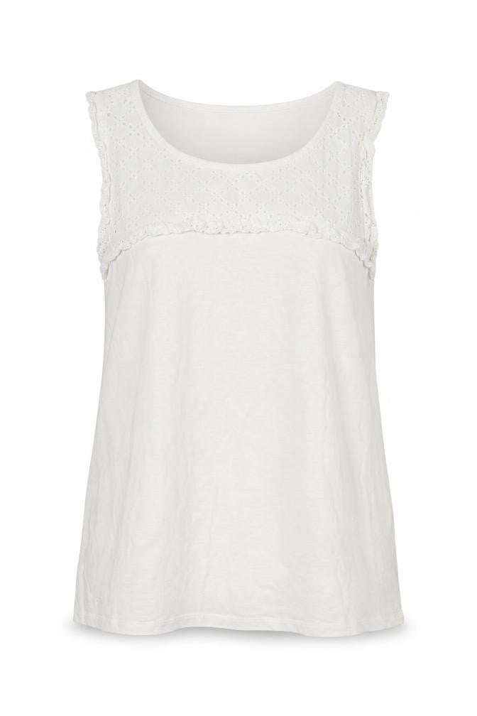 Front view of lounge wear women’s white tunic tank, size UK 12