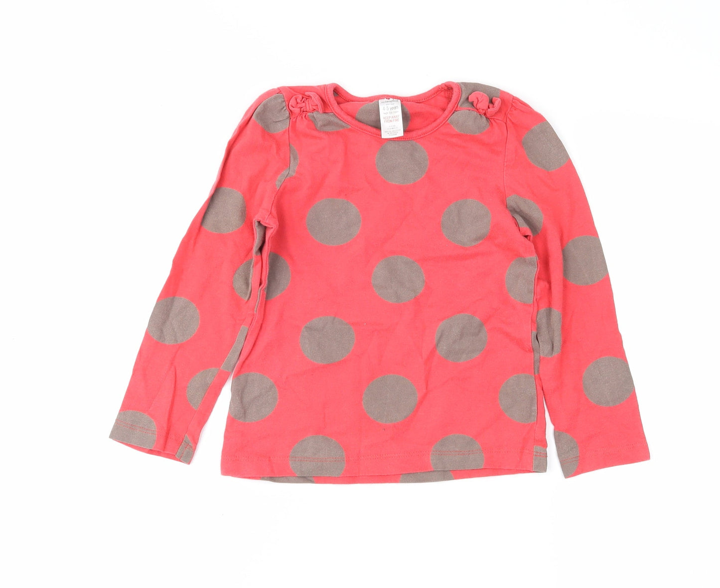Preworn Girls Red Polka Dot  Basic T-Shirt Size 4-5 Years