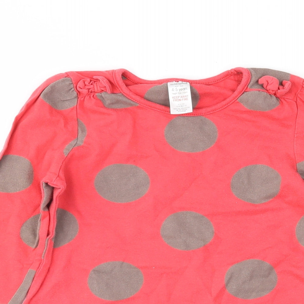 Preworn Girls Red Polka Dot  Basic T-Shirt Size 4-5 Years