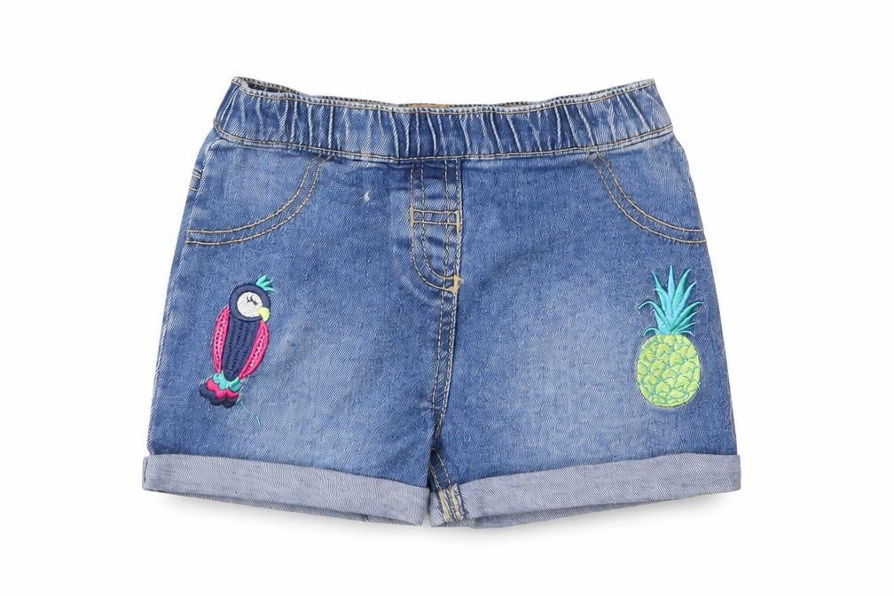 Front view of Preworn girls’ blue bermuda shorts, size 2-3, years