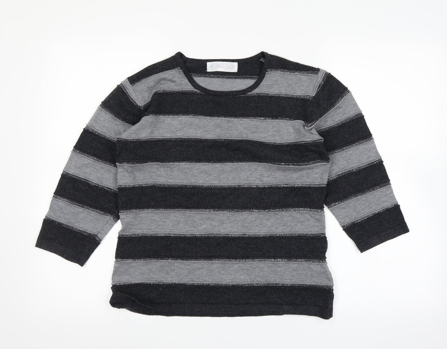 fabrizie Womens Black Striped  Pullover Jumper Size S
