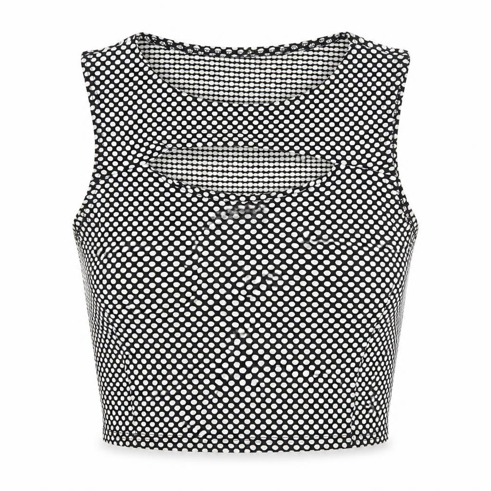 Front view of Republic women’s black polka dot cropped tank, size UK 12