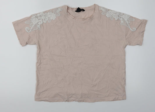 New Look Womens Pink   Basic T-Shirt Size 10  - Lace sleeve