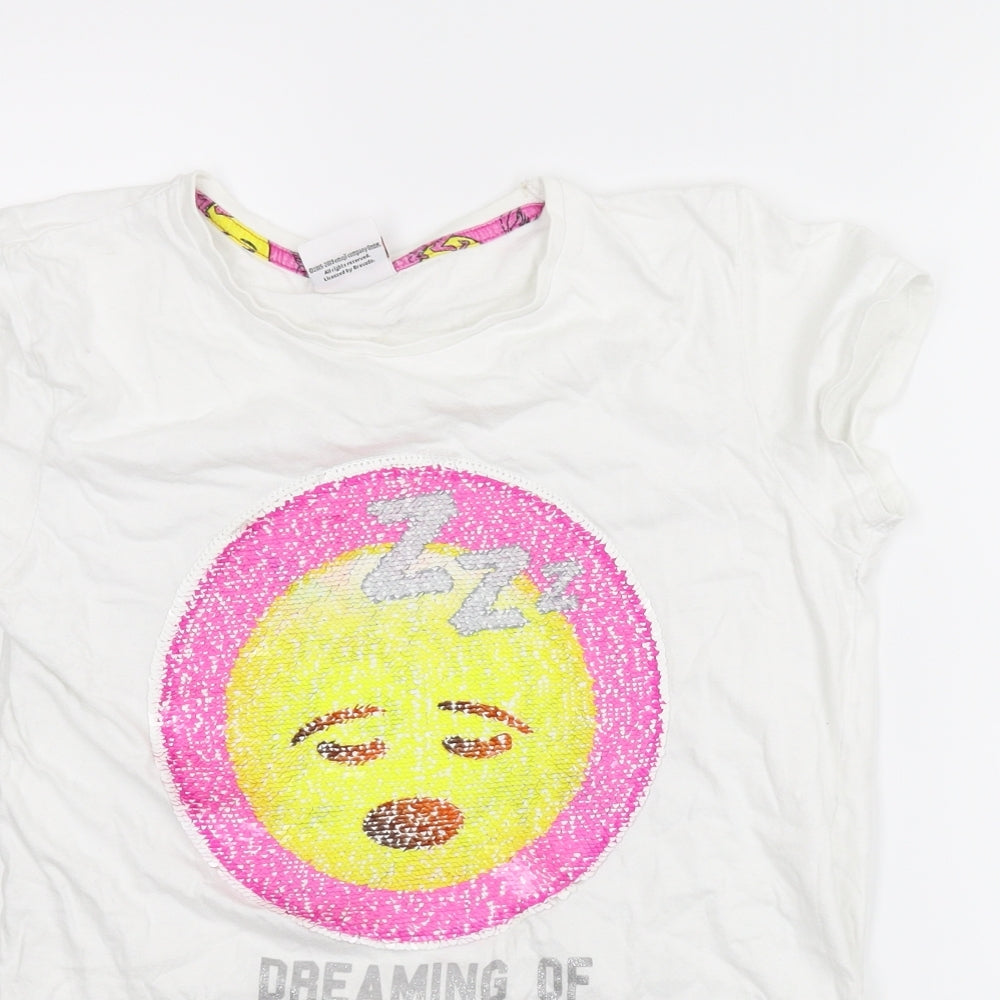 Emoji Girls White   Basic T-Shirt Size 12-13 Years
