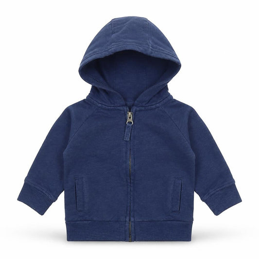 Front view of Next boys’ blue full zip jumper, size 3-6, months