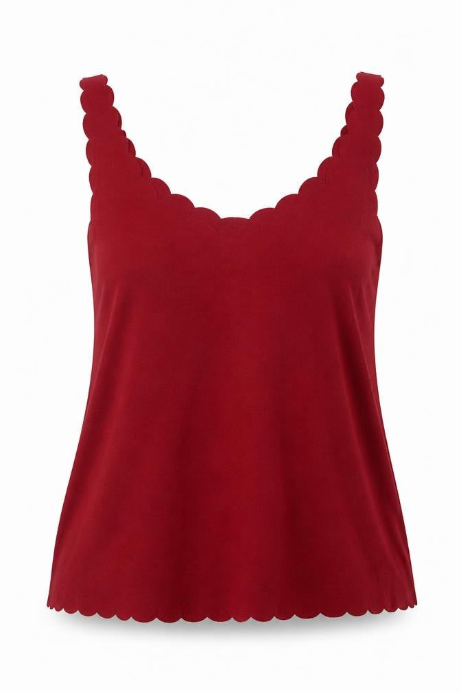 Front view of Topshop women’s red basic tank, size UK 8