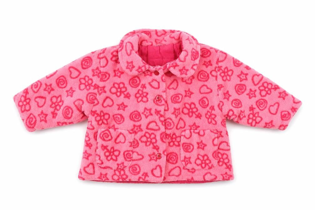 Front view of Next girls’ pink fleece jacket, size 3-6, months