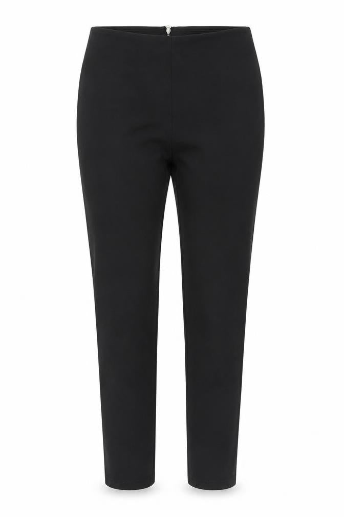 Front view of H&M women’s black trousers, size L, 27-inch leg - zip detail