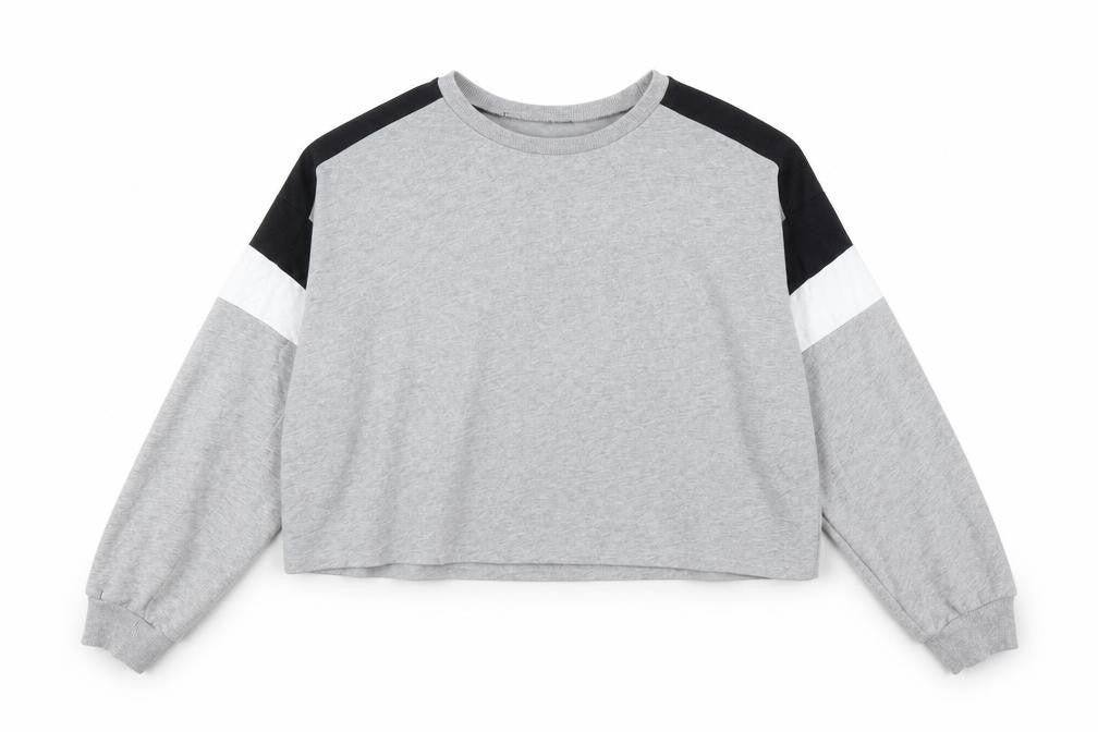 Front view of Divided by H&M women’s grey pullover sweatshirt, size XL, - cropped