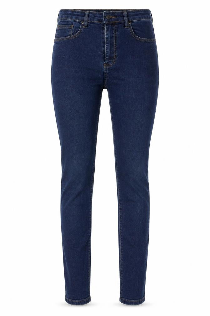 Front view of Boohoo women’s blue denim skinny jeans, size UK 10, 29-inch leg