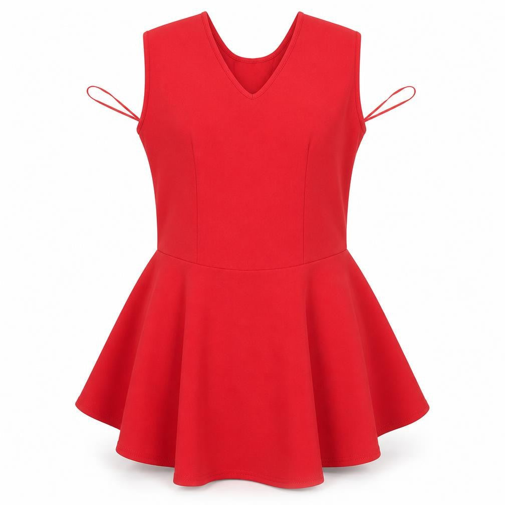 Front view of ribon women’s red tunic blouse, size UK 10