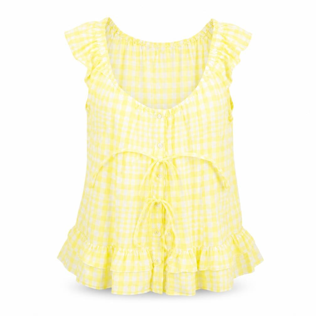 Vero Moda Womens Yellow Check  Basic Button-Up Size S