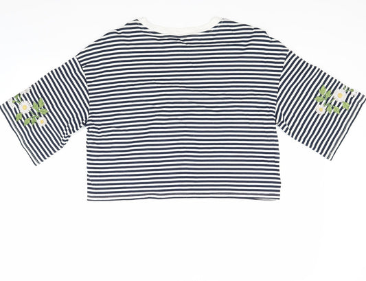 round Womens Blue Striped  Basic T-Shirt Size M