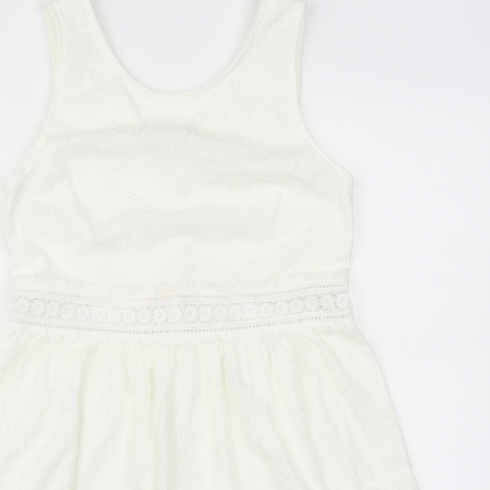 Blue Vanilla Womens White  Lace Skater Dress  Size M