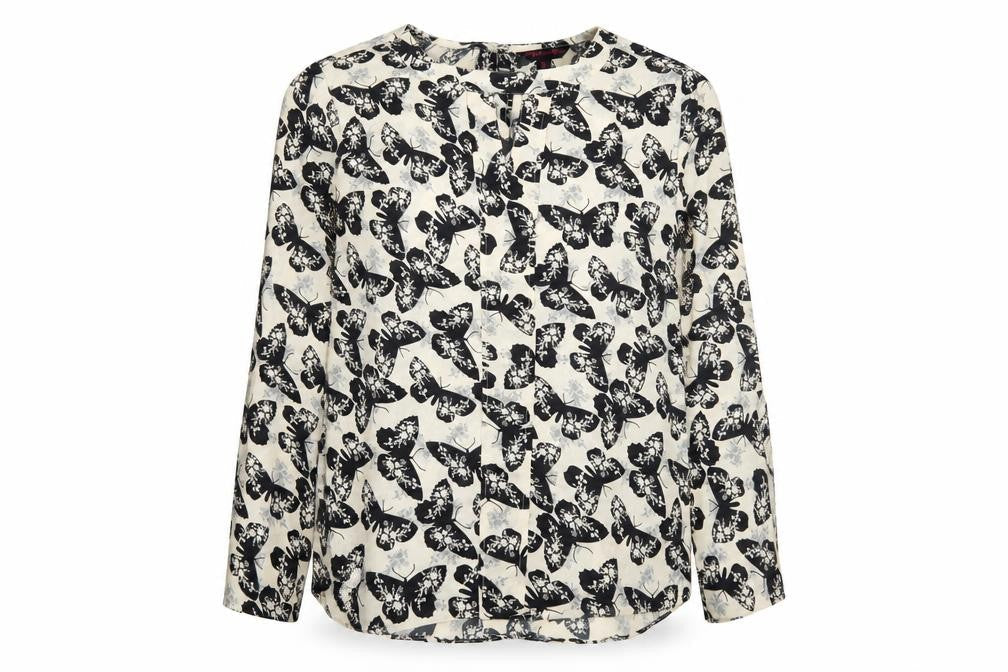Front view of Shakumbhari women’s ivory geometric basic blouse, size UK 10, - butterfly