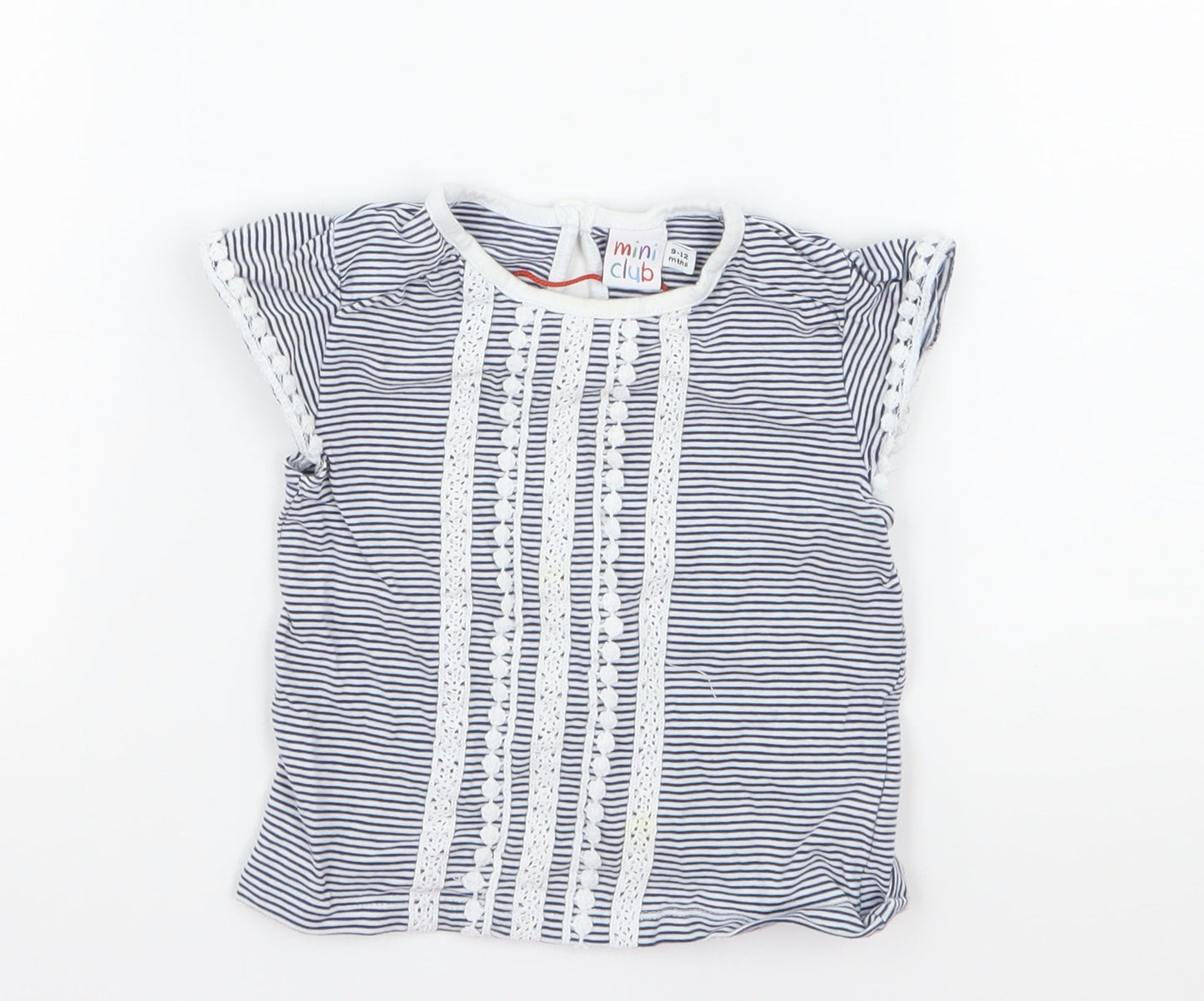 Mini Club Girls Blue Striped Jersey Basic T-Shirt Size 9-12 Months