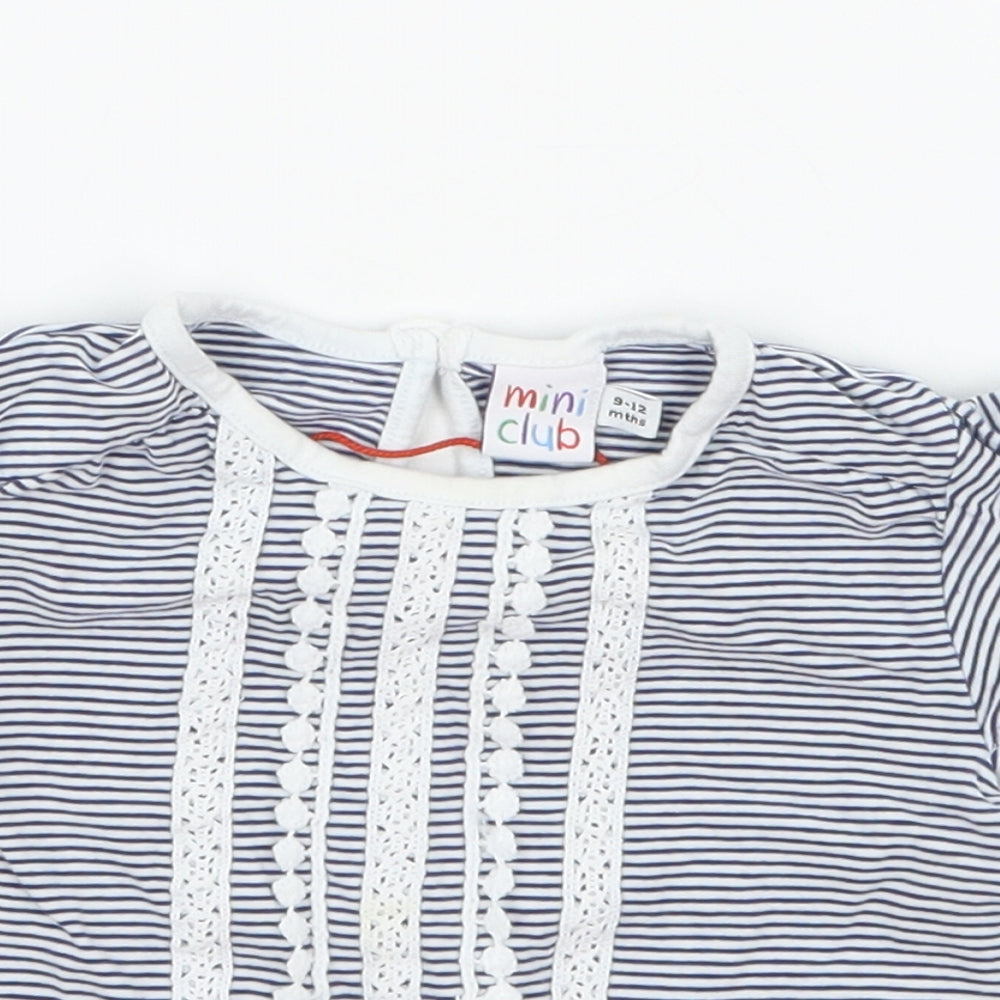 Mini Club Girls Blue Striped Jersey Basic T-Shirt Size 9-12 Months