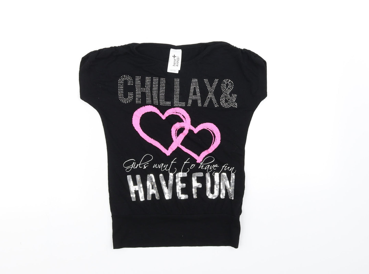 heart  Girls Black   Basic T-Shirt Size 7-8 Years